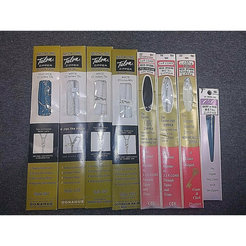 Talon + J & P Coats Vintage Zippers Lot of 8